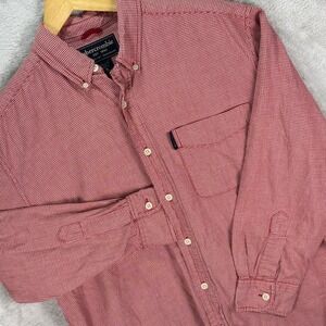 Abercrombie Men's Button Down Shirt Red Houndstooth Cotton Long Sleeve Sz XL